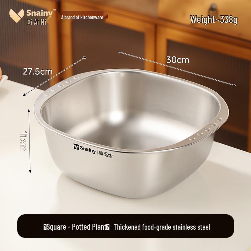 Stainless Steel Square Colander & Storage Basin Set for Washing Vegetables and Fruits