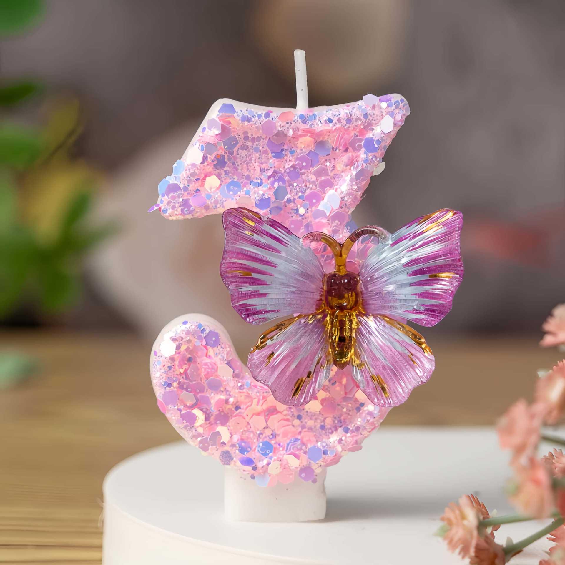Gradient Purple Butterfly Birthday Candles for Kids