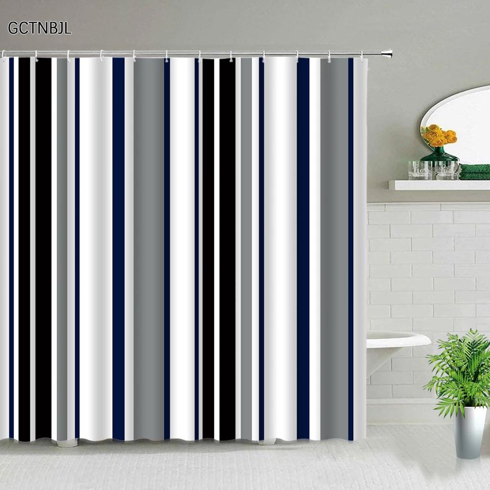 Black And White Stripes Shower Curtains Geometry For Bathroom Decor Screen Waterproof Fabric Bathtub Curtain With Hooks Washable