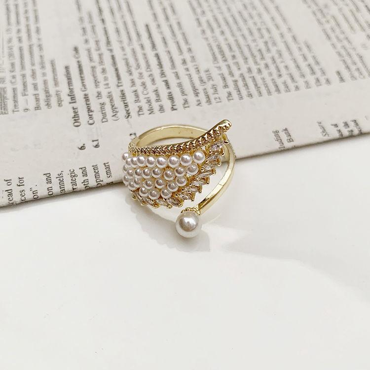 Siteng Jingtian Pearl Wing Open Ring Female Tide Cold Wind Niche Design Personalized Index Finger Ring