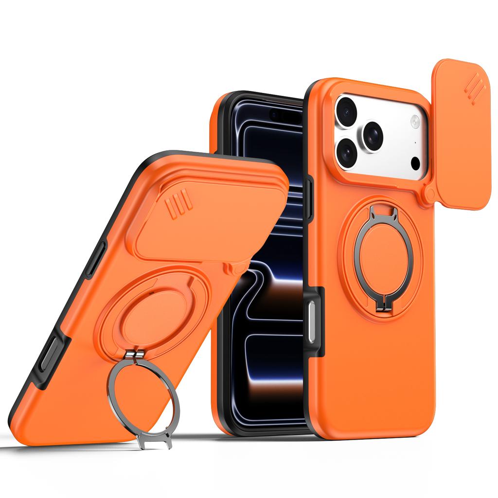 Sliding Camera Lens Protection Armor Case For iPhone 13 14 15 16 Plus Air 17 Pro Max Metal Ring Stand TPU Frame Plastic Cover