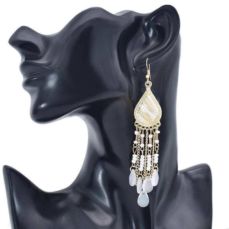 Bohemian Cross-Border Handmade Water Drop Rice Bead Tassel Earrings for Travel Photography