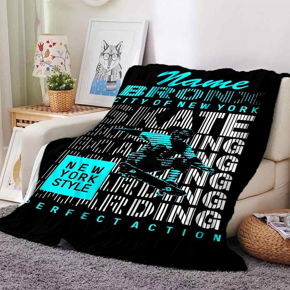Custom Name skateboard Theme Printed Blanket - Perfect for Couch, Bed, Travel & Outdoor Use | Machine Washable, Cozy & Durable.