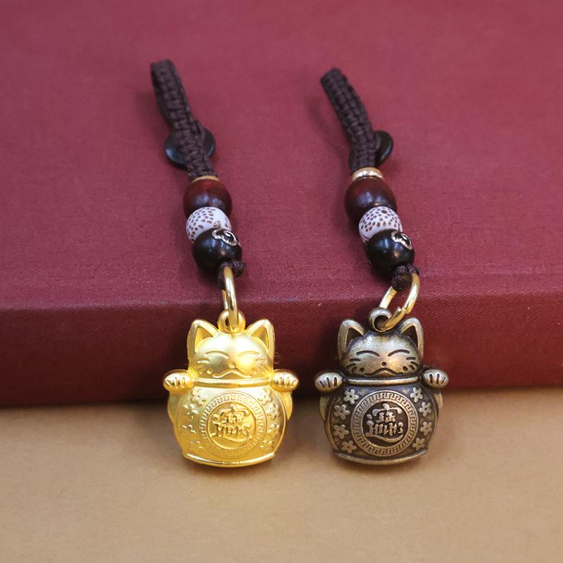 Vintage Pure Handmade Lucky Cat Car Keychain For Women Men Creative Chinese Style Pendant Keychain Backpack Decoration Gifts