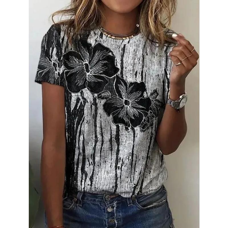 Modisches Damen-T-Shirt mit Rundhalsausschnitt, 3D-Farbdruck