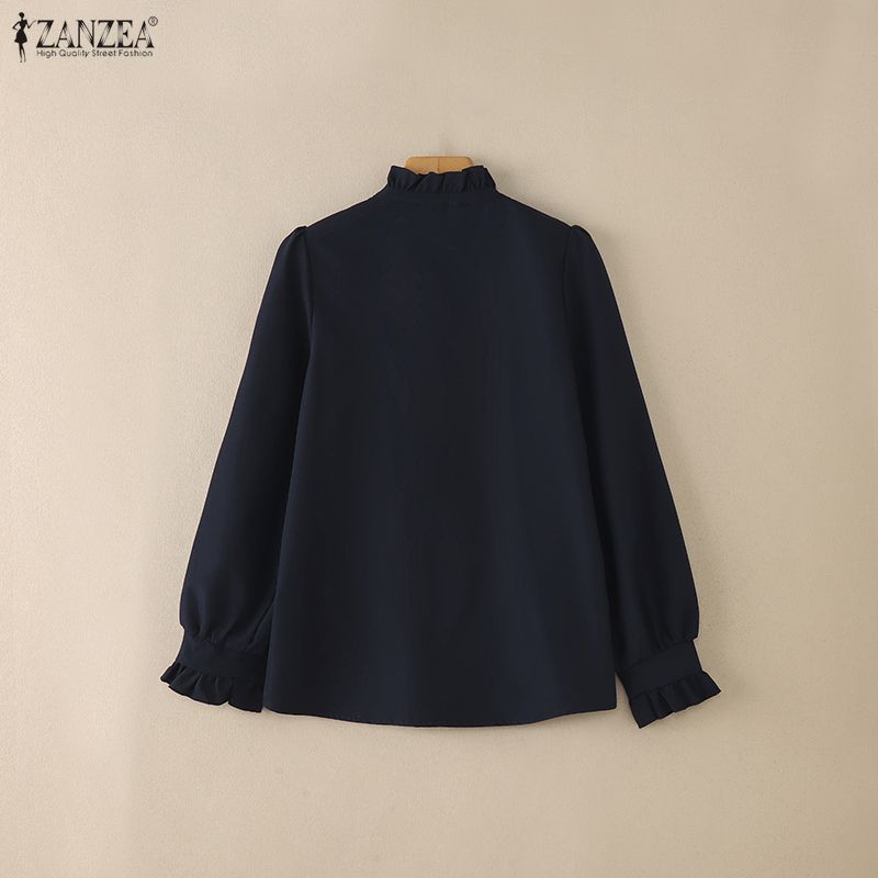 ZANZEA Damska bluzka z długim rękawem i stójką w jednolitym kolorze