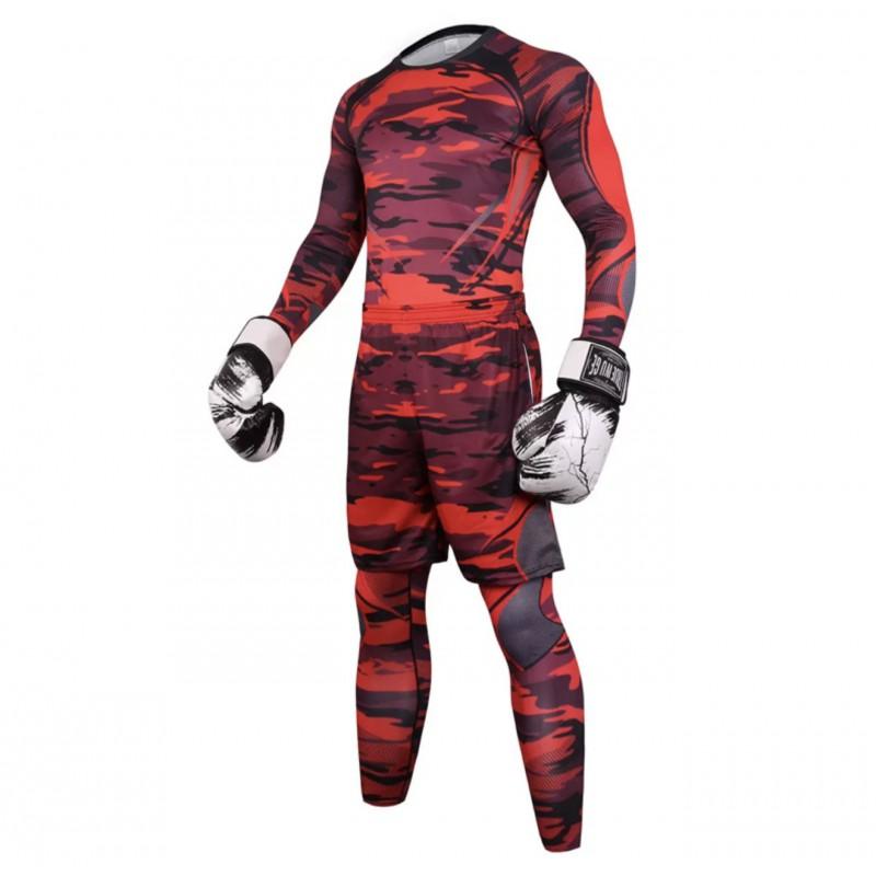 Mens Quick-Dry Athletic Set: Compression Running Pants Long-Sleeve Tee Gym Basketball Outdoor Fitness