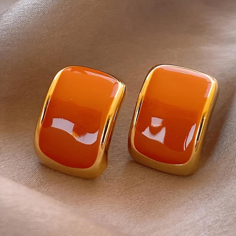 Minimalist Orange Earrings, Square Dripping Drop Earrings for Women, Fashion Daily Outfit Matching Jewelry, Unique Gif