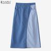 ZANZEA Womens Summer Casual Stripe Patchwork Midi Skirts