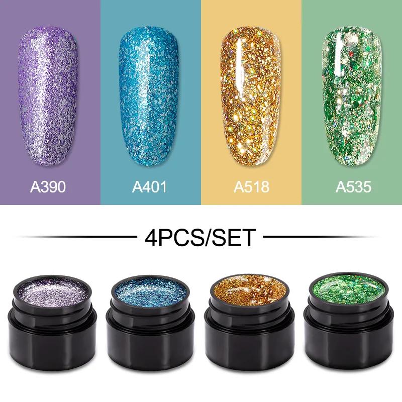 ROSALIND 4PCS Gel Nail Polish Lot Set Glitter Nail Gel Polish Soak Off UV Nail Polish Gel Set