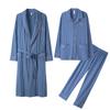 Couple Pajamas Women'S Spring And Autumn Cotton Long-Sleeved Autumn Men'S Nightgown Large Size Bathrobe Three-Piece Set Loungewear