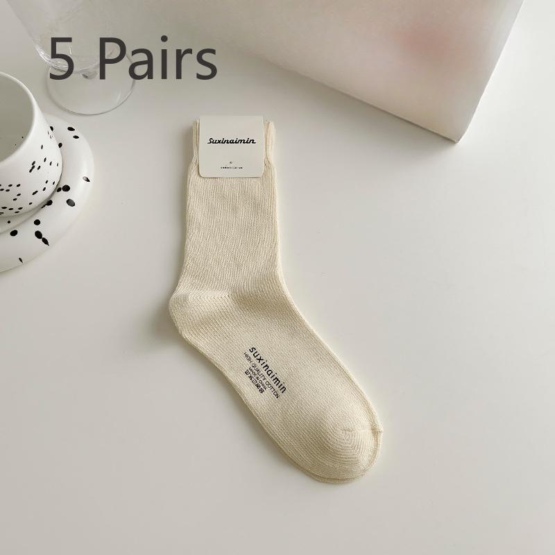 5 Pairs of Female Spring and Autumn Cotton Fashion New Drum Pile Socks