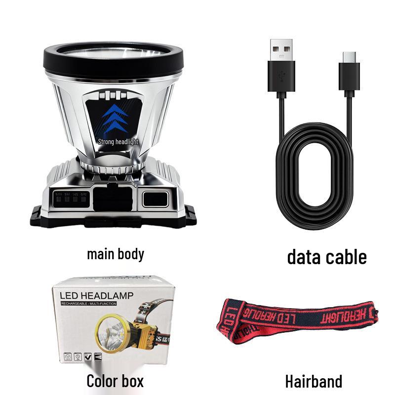 LED Long-Lasting Outdoor Headlamp: High-Lumen, Dimmable, Head-Mounted Light for Fishing and Mining.