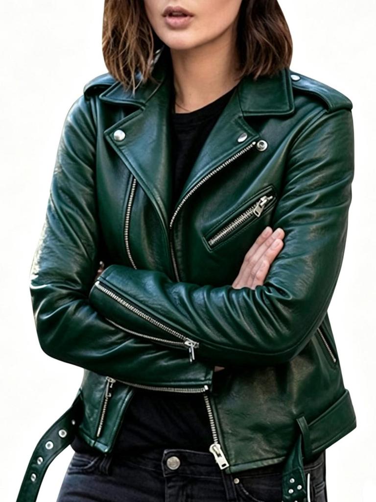 Women's PU Leather Motorcycle Jacket - 2026 Korean Style, Slimming, Short Trendy Fall/Winter Outerwear