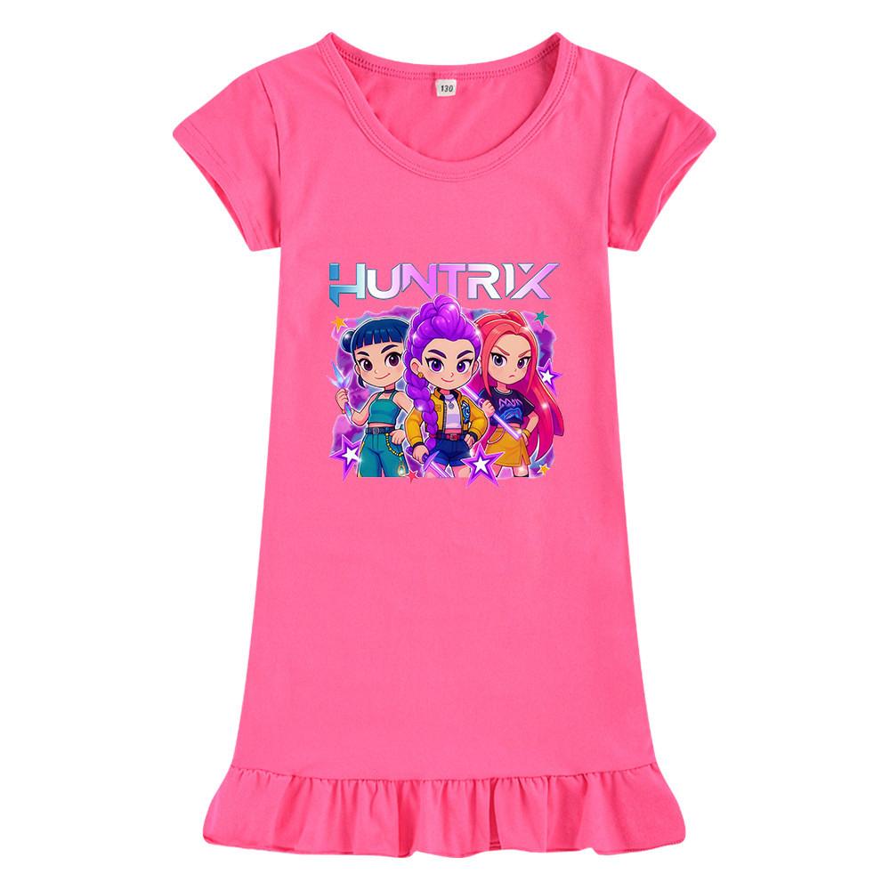 M1200 Kids Girls Kpop Rumi Zoey Mira Print Short Sleeves Ruffle Dress