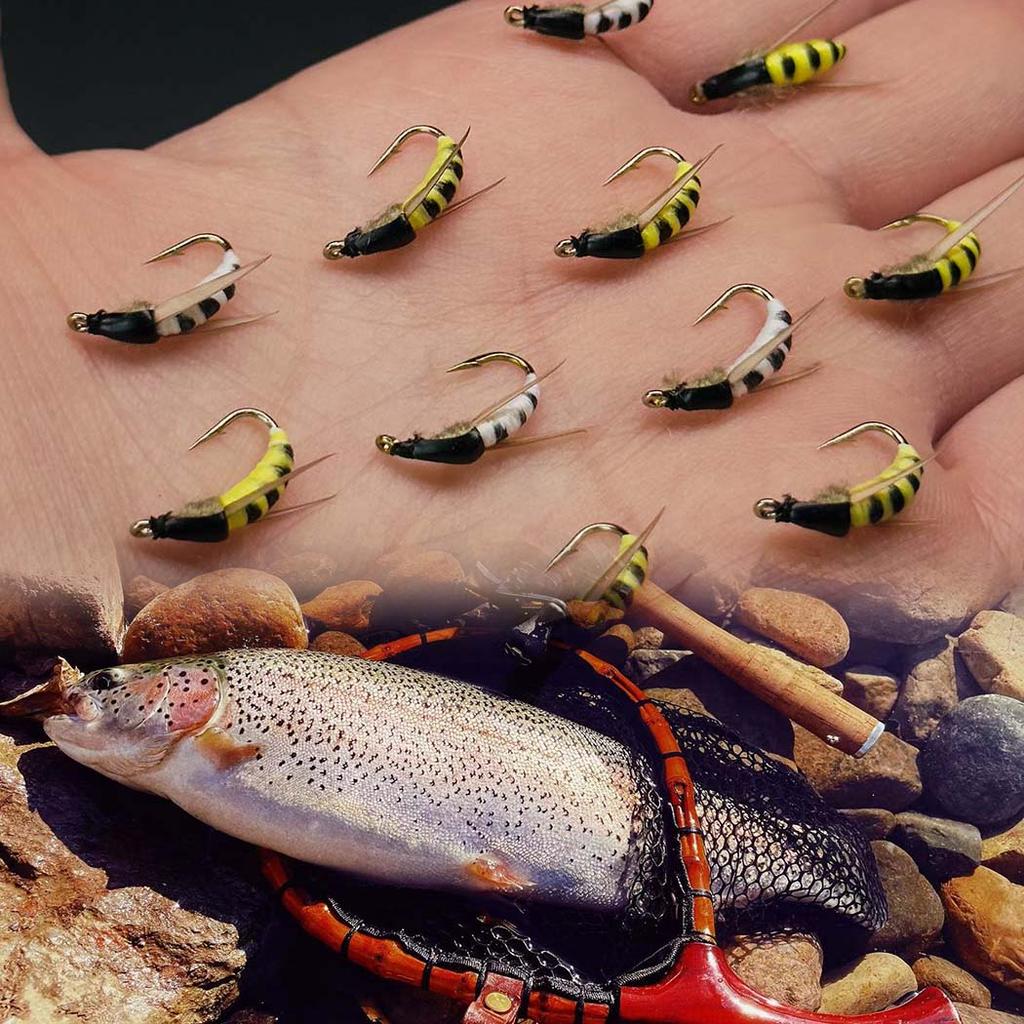 5/10 szt. Muchy do wędkarstwa muchowego Przynęta na pstrąga|2 mieszane kolory Muchy do wędkarstwa muchowego| Suche muchy, Ćmy żółto-białe-Materiał Sztuczne pióro&Rayon