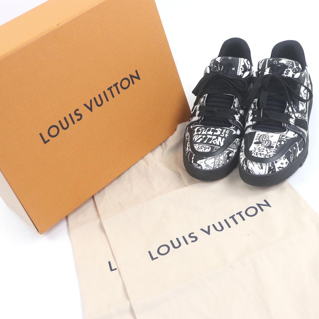 Excellent LOUIS VUITTON Low Cut Sneakers LV Trainer Line Black Used