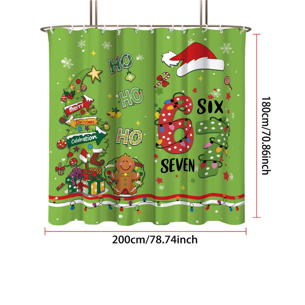 1pc green cartoon Christmas tree print waterproof shower curtain partition privacy hanging curtain with 12 hooks various sizes