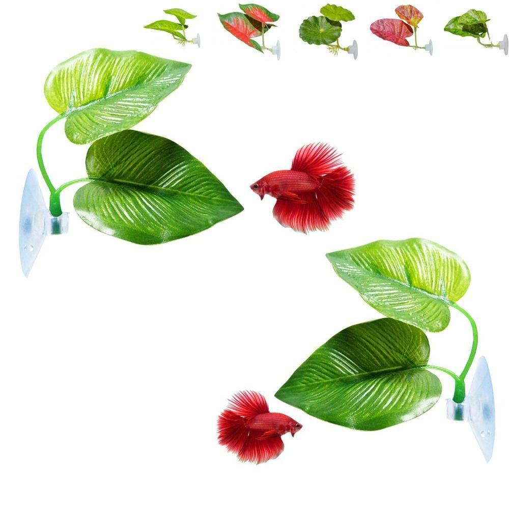 Plastic Betta Fish Leaf Pad Suction Cup Reptile Basking Area Practical Fish Hiding Habitat  Reptile