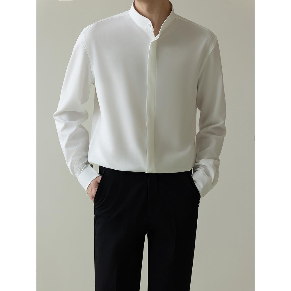 

Мужская приталенная деловая рубашка с длинным рукавом, не требующая глажки, в корейском стиле, сезон весна-осень 2025 L белый