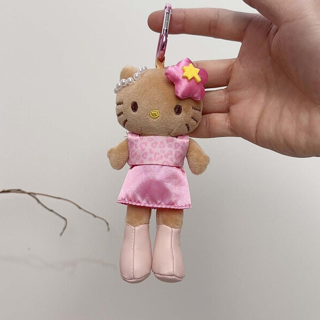 Hello Kitty Leopard Print Black Skin Long Legs Plush Bag Charm Hanging Pendant Keychain Cute Purse Decoration Gift