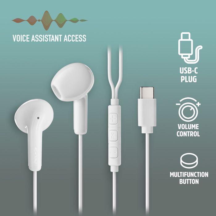 Écouteurs intra-auriculaires - NGS - Cross Glide White - USB-C - Microphone intégré - Contrôle du volume
