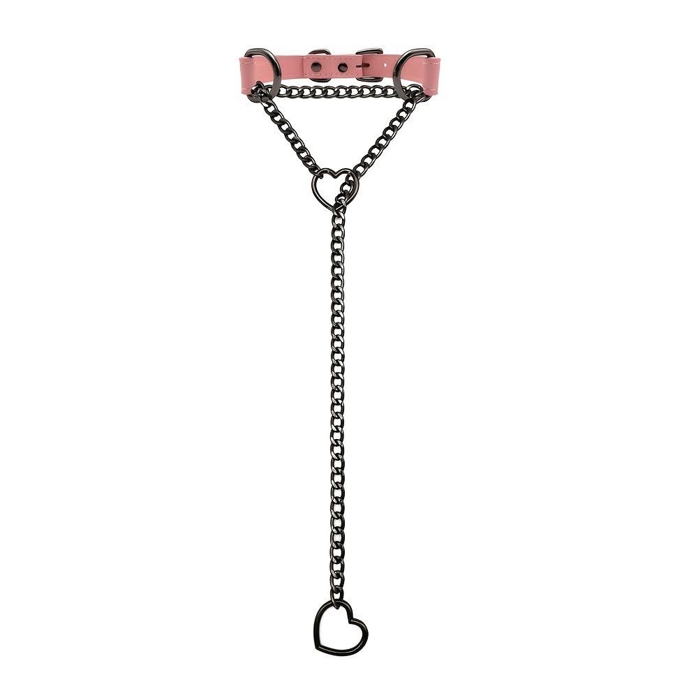 Heart Slip Chain Necklace Black Leather Choker Collar For Women Goth Accessories Punk Gothic Jewelry