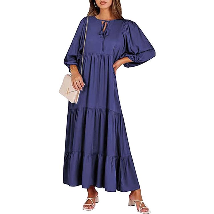 2023 Autumn New Independent Station Hot-selling Geometric Printing Bubble Sleeve Dress Street Fried Street Large Size Women's Clothing