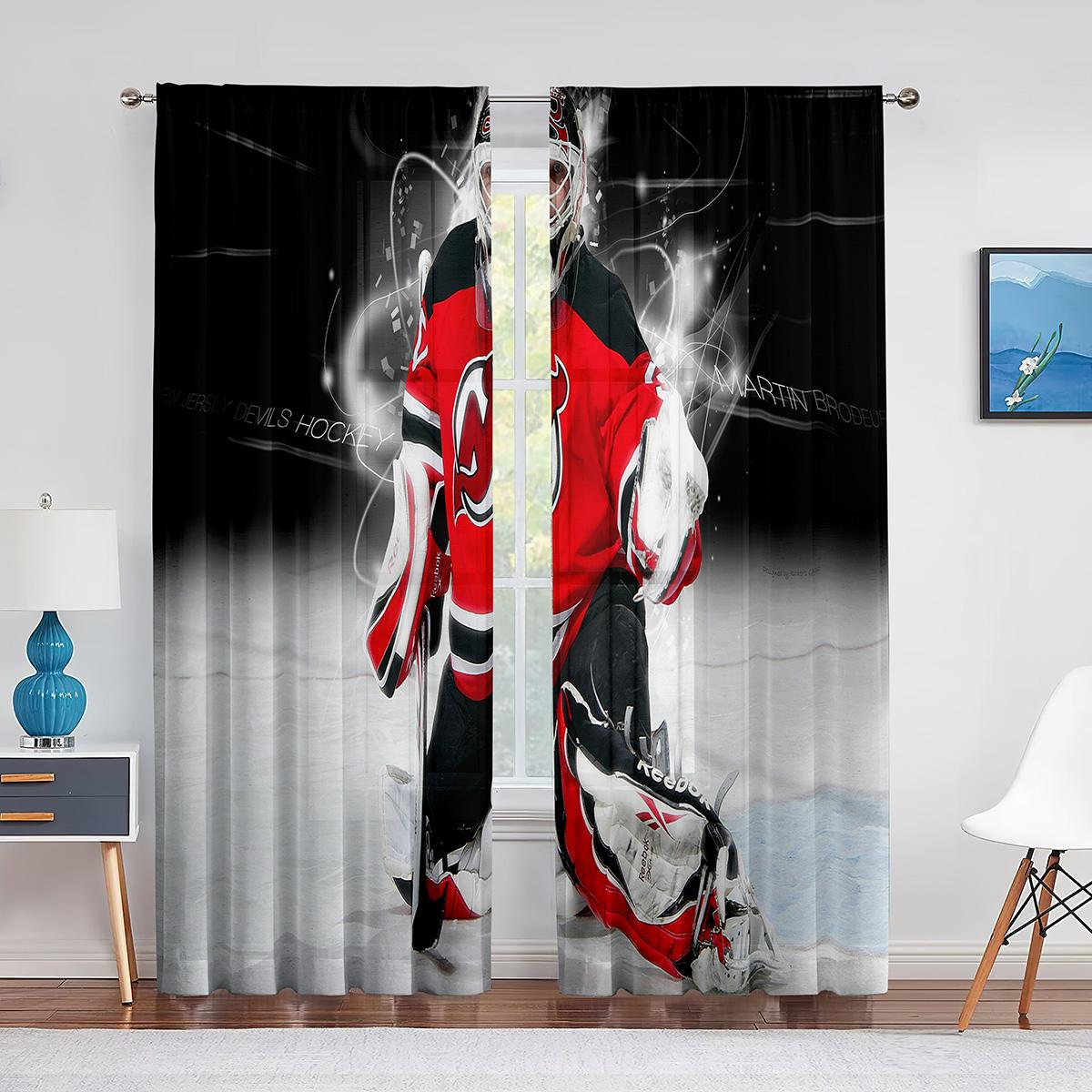 

Хоккейный спортивный игрок, прозрачная вуаль, спортивная арена, окно, шифоновые тюлевые шторы для гостиной, спальни, украшения, шторы 1 PCS W100XH250cm&Grommet Top