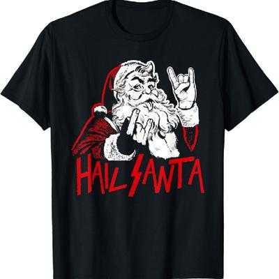 Hail Santa Sleigher Heavy Metal Christmas Xmas Rock & Roll T-Shirt