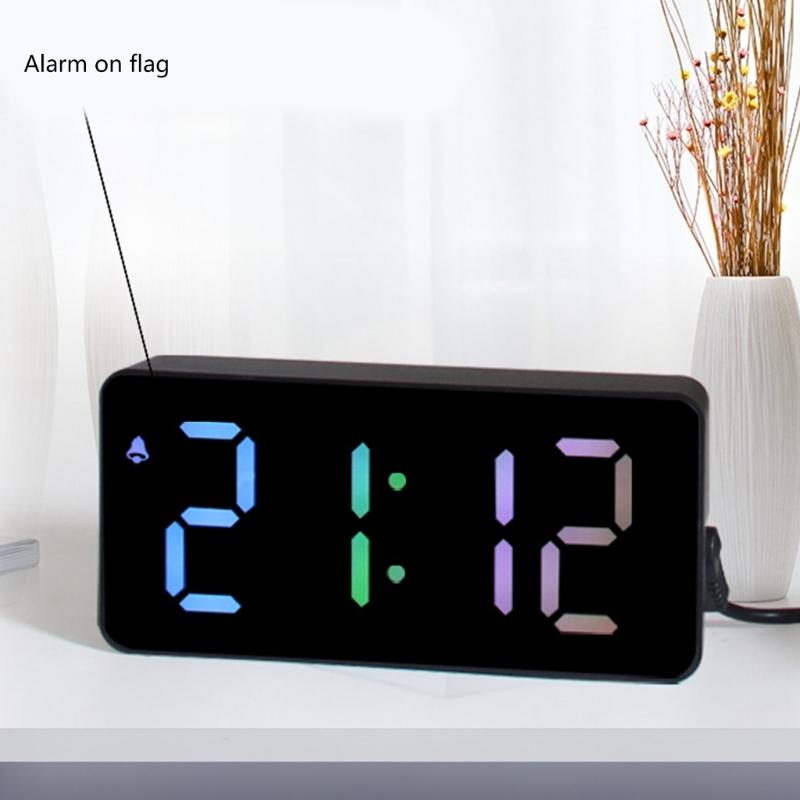 Mirror Clock Snooze Alarm Digital Timer Large Led Display Date Temperature Mute-