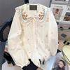 Rabbit Embroidery Peter Pan Collar Blouse Women Clothing Long Sleeve Floral Shirts Blusas Mujer De Moda Ruffles Sweet