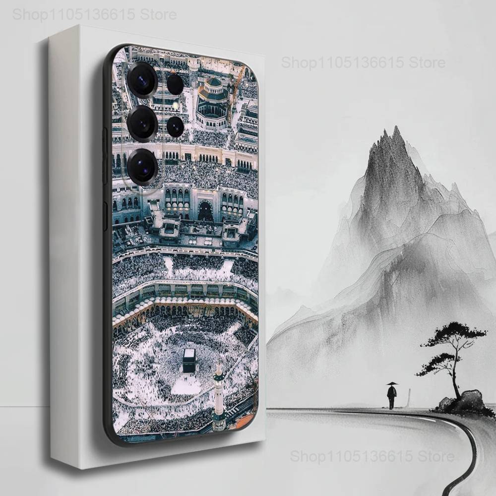 IN Mecca Cover Pilgrims Phone Case For Samsung S22,S21,S20,S10,S9,S25,S24,S23,Ultra,FE,Plus,Lite,Soft Silicone Black