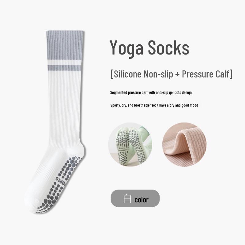 Women's Non-Slip Compression Yoga & Sports Socks - Pure Cotton, Calf-Length, Ideal for Pilates, Dance, and Cycling