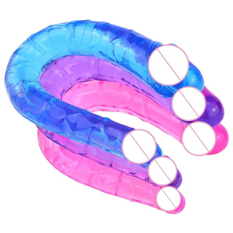 U Shape Double Dildo Flexible Soft Jelly Vagina & Anal Women Gay Lesbian Double Ended Dong Penis Artificial Penis Sex Toys
