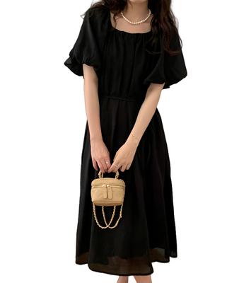 SIPERLARI Short Sleeve Lined Long Cute Solid Loose Summer Puff Mori Girl Plus Everyday Date Women's Dress, Color, Figure-Flattering, Fit, Dress,