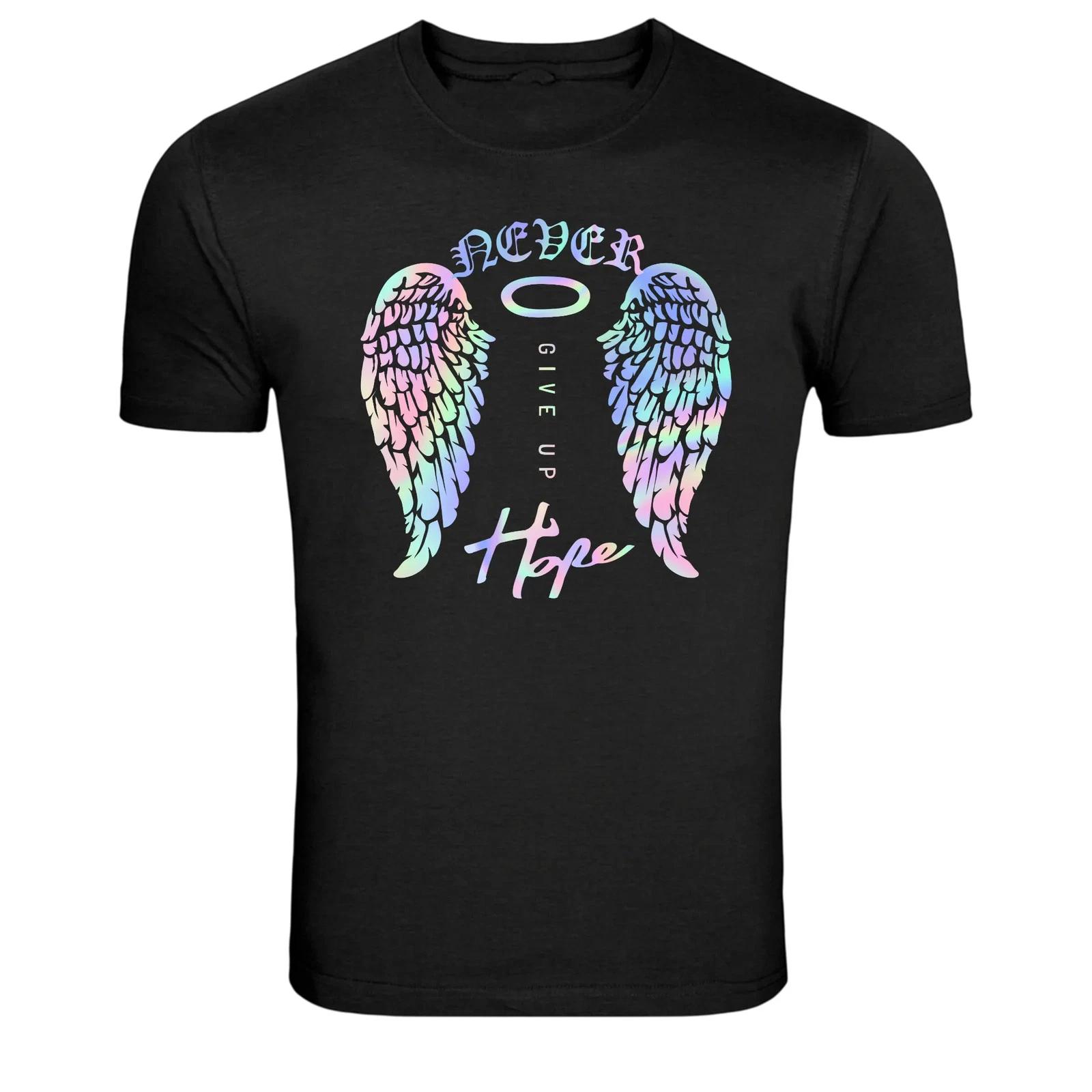 Never Give Up Hope Angel Wings Graphic T-Shirt L