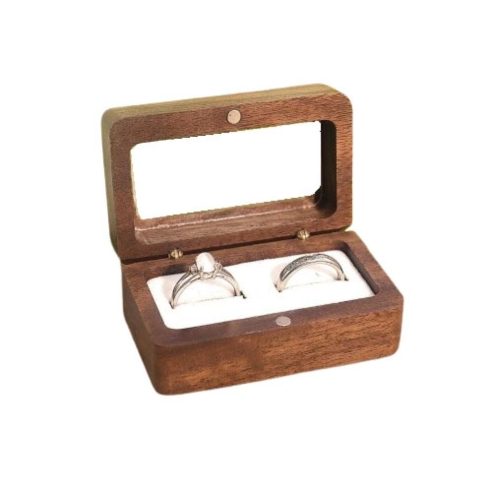 Double Slot Wooden Ring Box Rectangular Jewelry Ring Holder Black Walnut Cufflinks Box  Couples