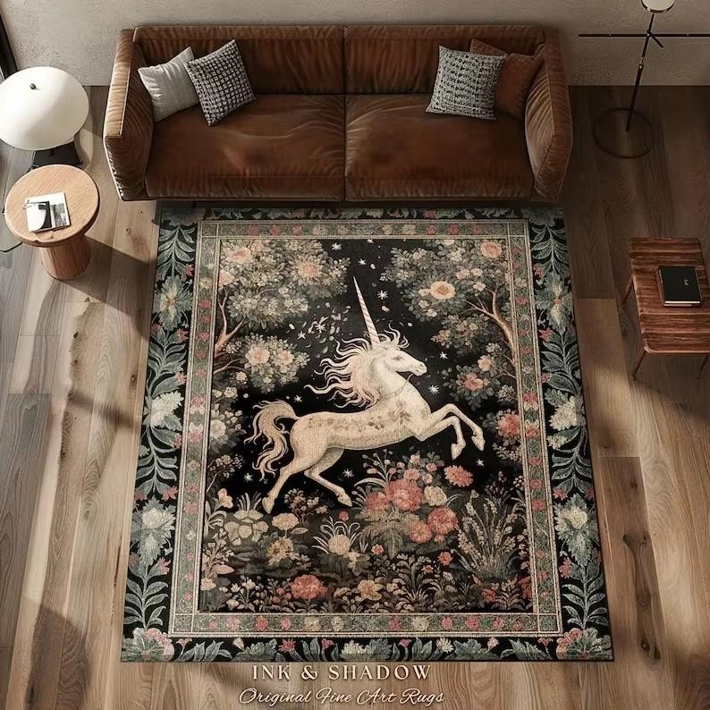 Magisches Einhorn Pflanze Floral Teppich Teppiche für Wohnzimmer Schlafzimmer Bettseite Weicher Teppich Lounge Rutschfeste Bodenmatte Küche Eingang Fußmatte
