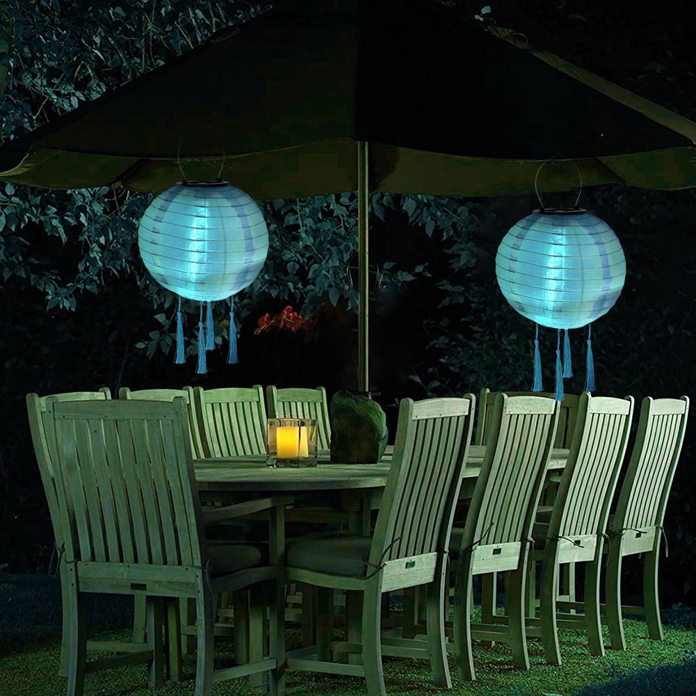 8 inch Waterproof Solar Chinese Lantern Nylon Hanging Lamp Outdoor Festival Wedding Birthday Party Decorations Light
