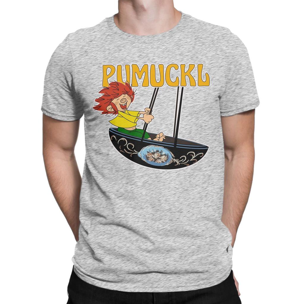 Pumuckl Swing T-Shirt Herren Reine Baumwolle Verrücktes T-Shirt Rundhalsausschnitt Anime Cartoon T-Shirt Kurzarm Kleidung Klassisch