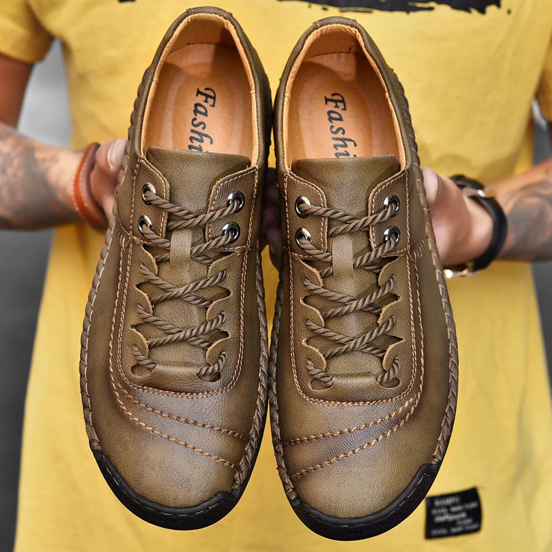 2026 New Men's Handmade Stitched Sole Derby Shoes Business Casual Leather Lace-Up Oxfords Breathable Comfortable Formal Shoes
