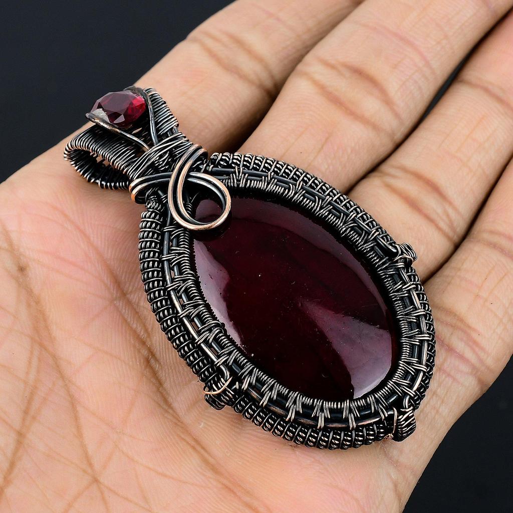 Red Flash Labradorite Pendant, 999 Copper Wire Wrapped Jewelry, Gemstone Jewelry Pendant, Handmade Wedding Gift Jewelry