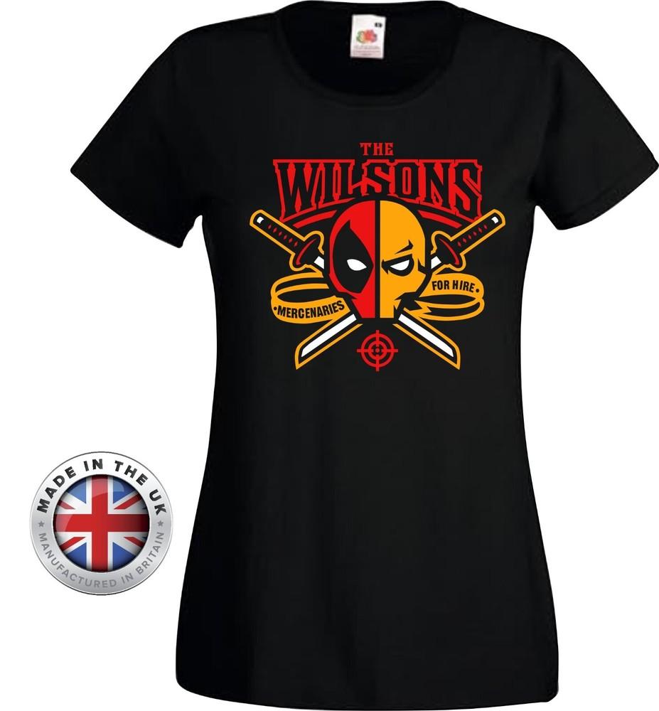 Deadpool T Shirt Deathstroke Black T Shirt Wilson Brothers UnisexLadies Fitted S