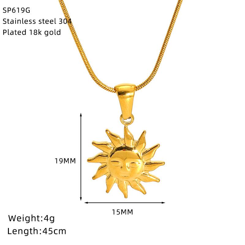 

Vintage Premium Smiley Face Sun Flower Moon Stainless Steel Gold Plated Necklace Female Spot