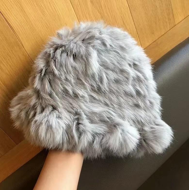 Autumn and winter cloud plush hat female warm rabbit fur hat big head circumference shows small face fluffy basin hat