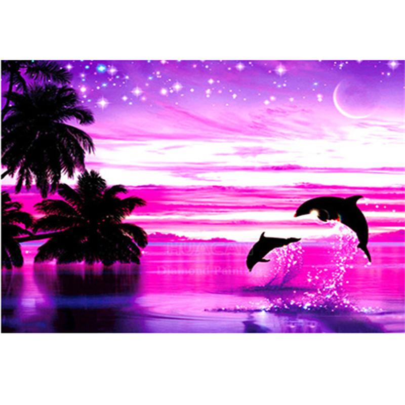 HUACAN Full Square Diamond Painting Sunset Scenery 5D Embroidery Landscape Home Decoration Diamond Art Mosaic Handmade