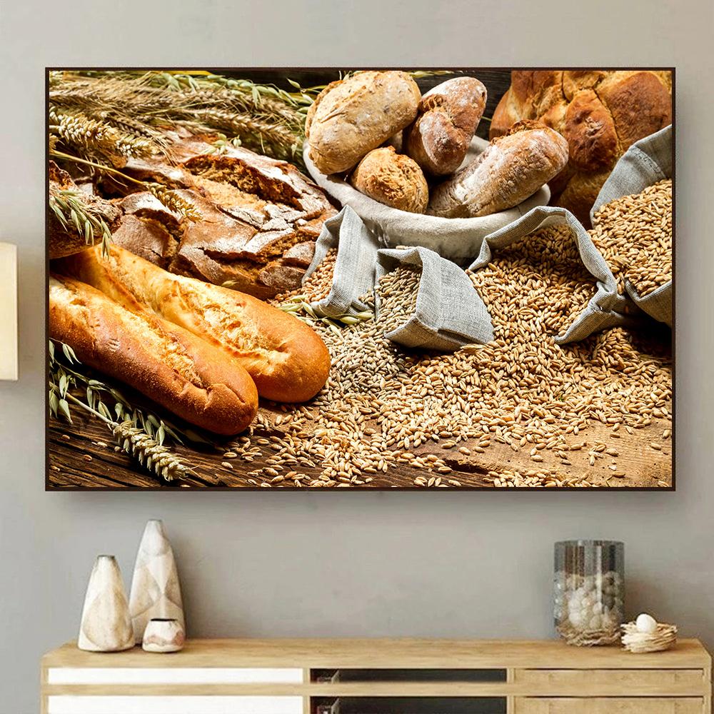 Pintura en lienzo con temática de cocina de trigo, imágenes de comida en la pared para decoración de habitación de cocina, carteles e impresiones en lienzo de pan, arte de pared