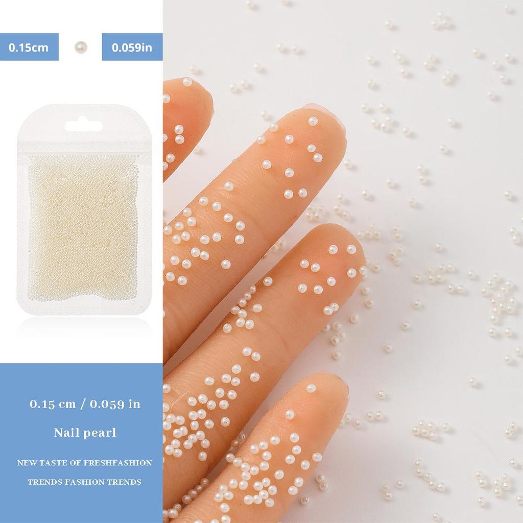 3D High-Gloss Beige Round Nail Art Pearls - No Hole, Multiple Sizes, Non-Peeling