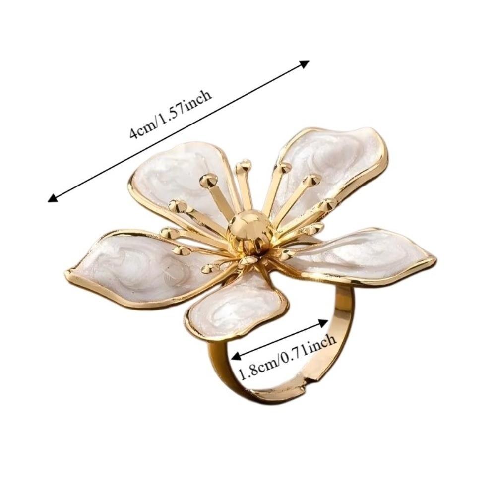 Grote Bloemenring Metaal Bloemblaadje Banket Luxe Emaille Bruidsring Verfijnd Temperament Ring met Brede Opening Sieraden Cadeau